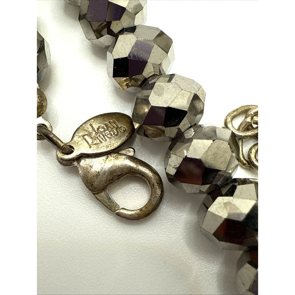 Vintage JOAN RIVERS Hematite Faceted Bead Lariat Necklace Rhinestone Accents 28
